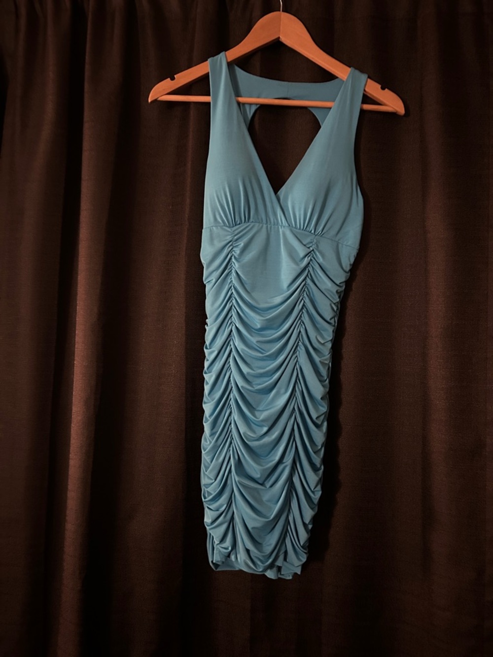 Ruched V-Neck Midi Dress in Teal